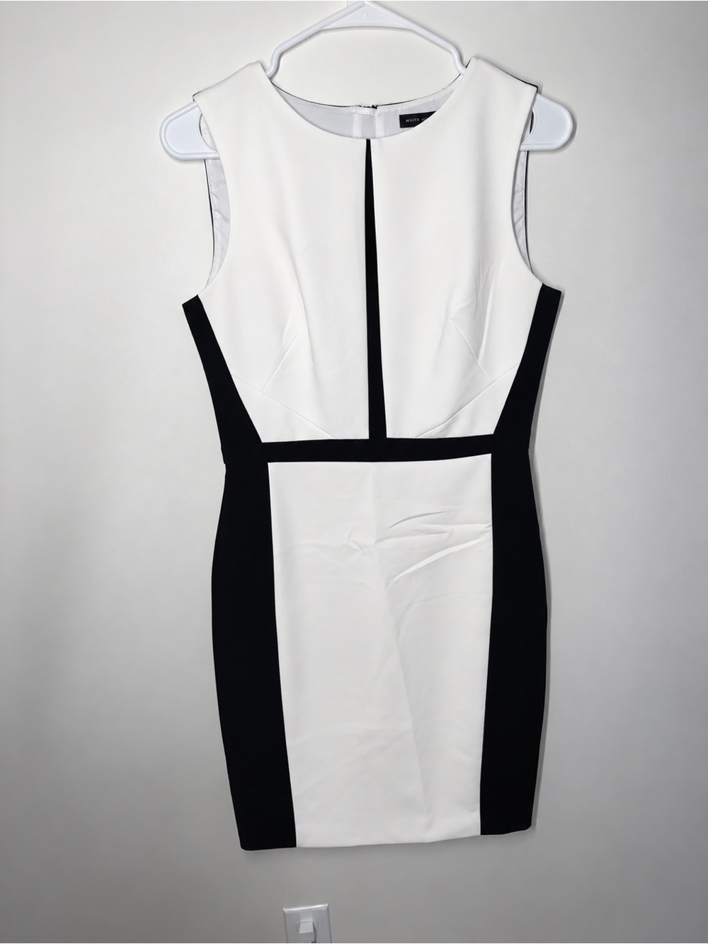 White House Black Market Black and White Colorblock Midi Sheath Dress